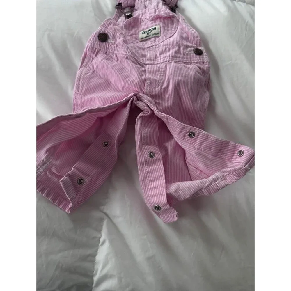 Vintage OshKosh B'gosh Pink Striped Heart Pocket Overalls 3m